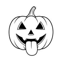 Black and white vector silhouette of a Halloween pumpkin on white background