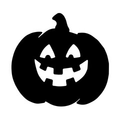 Black and white vector silhouette of a Halloween pumpkin on white background