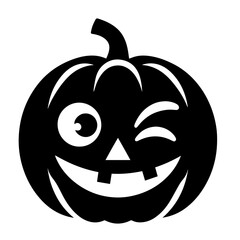 Black and white vector silhouette of a Halloween pumpkin on white background