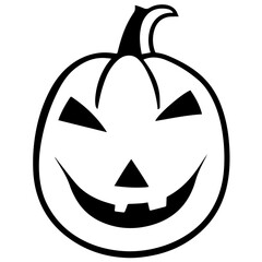 Black and white vector silhouette of a Halloween pumpkin on white background