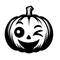 Black and white vector silhouette of a Halloween pumpkin on white background