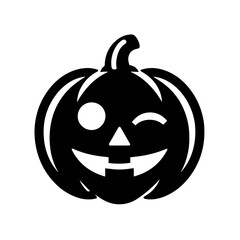 Black and white vector silhouette of a Halloween pumpkin on white background