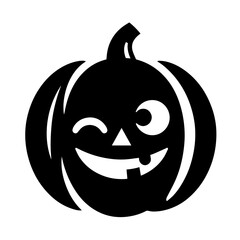 Black and white vector silhouette of a Halloween pumpkin on white background