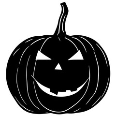 Black and white vector silhouette of a Halloween pumpkin on white background
