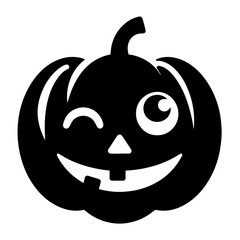 Black and white vector silhouette of a Halloween pumpkin on white background