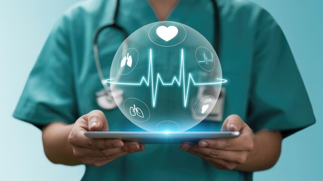Doctor using digital tablet displaying patient's heartbeat and vital signs for modern healthcare solutions - Powered by Adobe