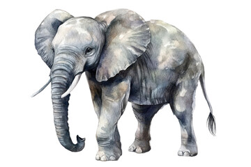 Obraz premium Colorful elephant watercolor illustration showcasing a gentle giant with expressive eyes and textured skin standing gracefully against a serene backdrop