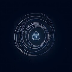 Stylized Lock Icon Surrounded by Quantum Particle Storms – Isolated on Dark Gradient Background