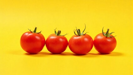 Four red tomatoes on yellow background