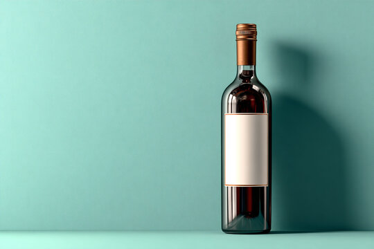 Realistic wine bottle with empty label set against a stylish bar scene, ideal for packaging design, marketing, and promotional use.