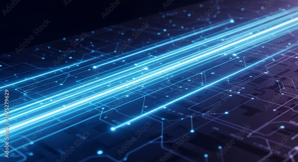 Aufkleber abstract blue lines and dots create a futuristic circuit board design. concept for data transfer, te