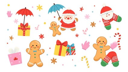 Christmas themed illustrations with Santa and cookies