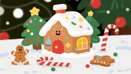Christmas gingerbread house with decorations