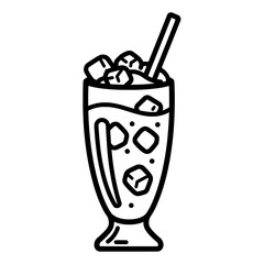 Glass of soda with ice cubes and straw with transparent background