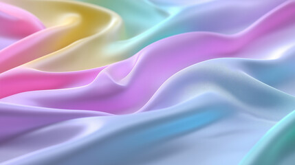 Obraz premium Close-up of pastel-colored fabric in soft folds with pink, yellow and blue tones. 
