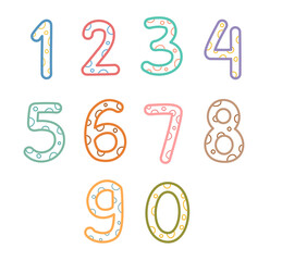 Cute outline polkadot number vector set
