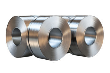 Steel rolls stacked together on transparent background showcasing texture and craftsmanship for industrial use and design applications