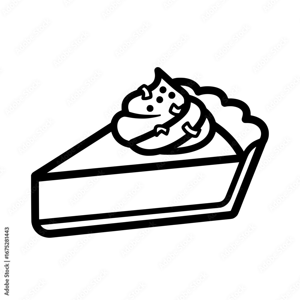 Poster line art of a slice of cake with topping with transparent background