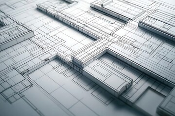 Floor plan, construction planning, blue print or floor drawing in white. Facility design. Facility planning