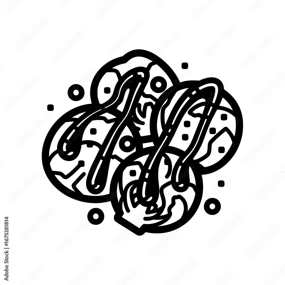 Poster pasta with line art style with transparent background