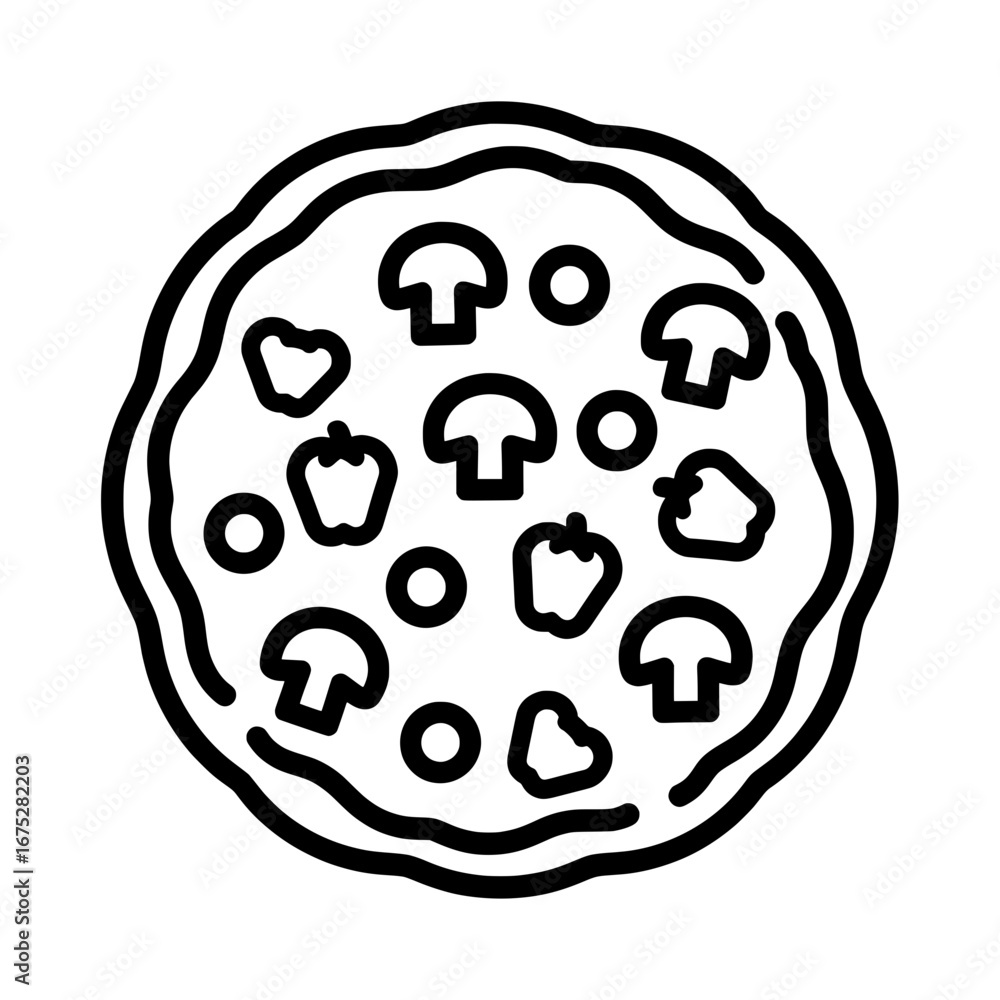 Poster pizza with mushrooms and peppers on crust with transparent background