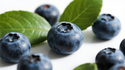 Blueberries with green leaves