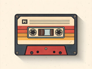 Obraz premium Vintage audio cassette tape with retro stripes and pi logo image