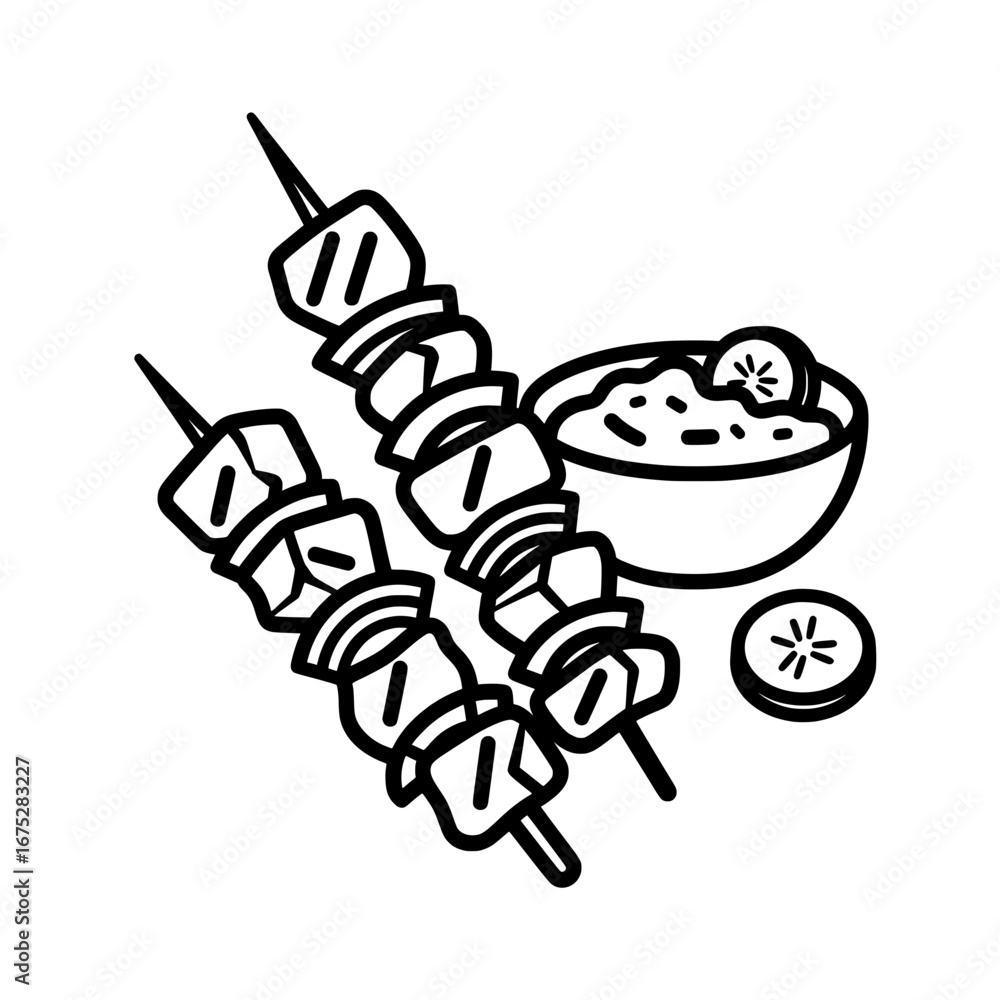 Poster skewers of meat and vegetables with transparent background