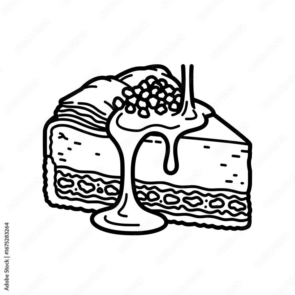 Poster slice of cake with chocolate topping on transparent background