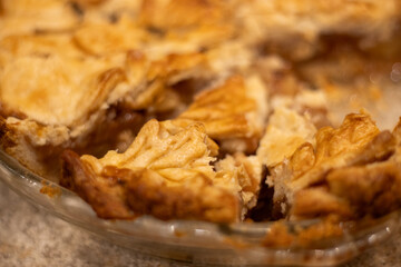 Freshly Cut Apple Pie Slice Resting in Pie Dish