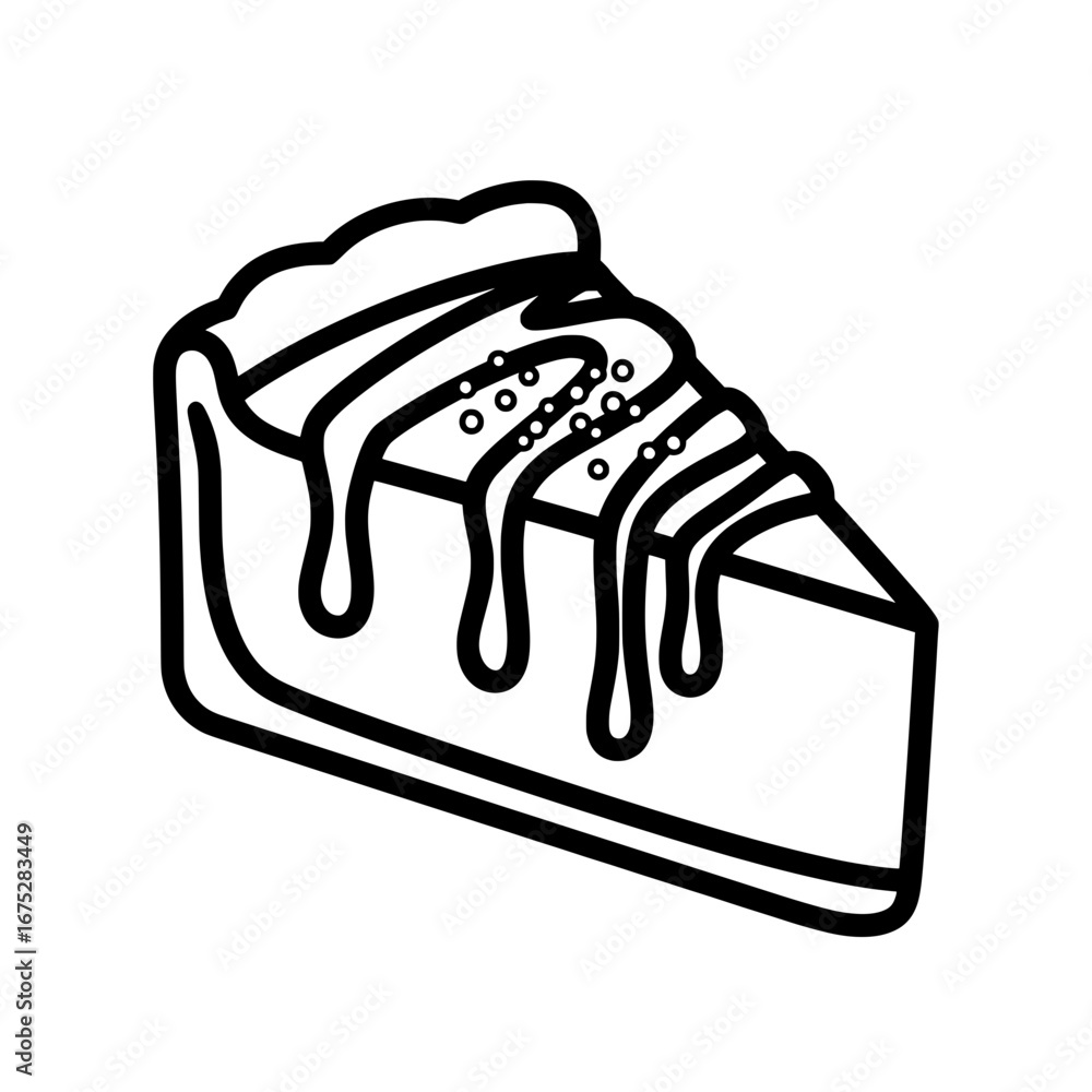 Poster sliced cake with topping and dripping glaze with transparent background