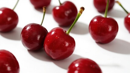 Fresh red cherries with water droplets