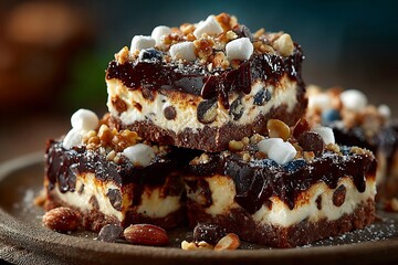 Decadent gourmet cheesecake brownie squares, a stunning dessert with rich chocolate and nuts