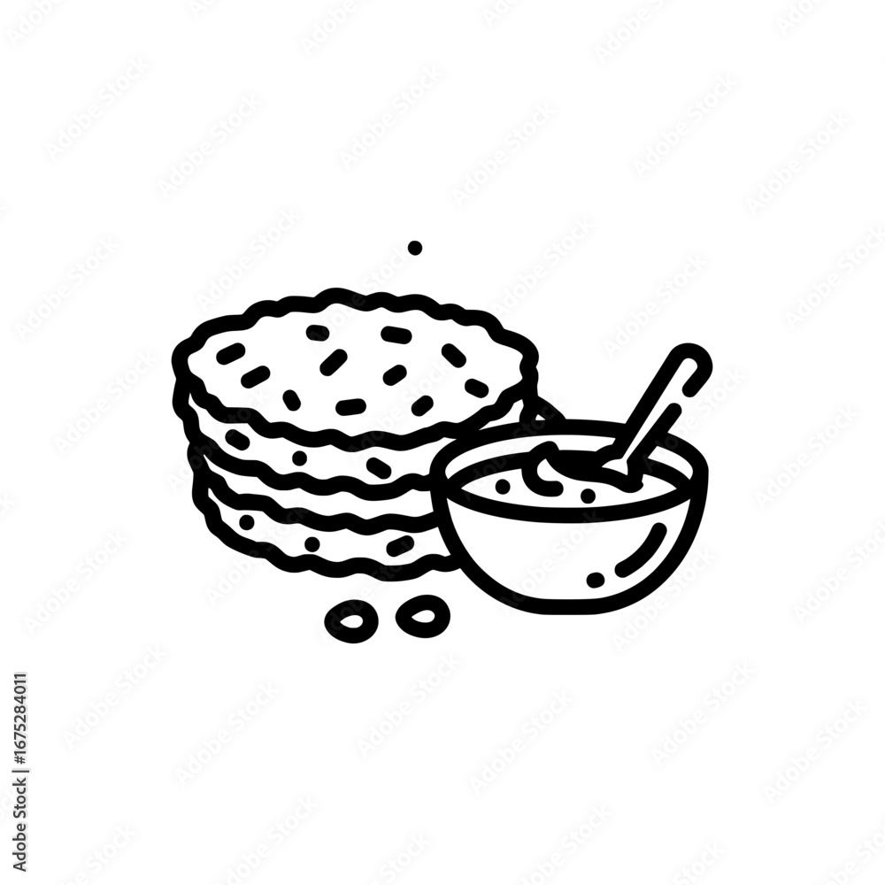 Poster stack of cookies with bowl of dip on transparent background