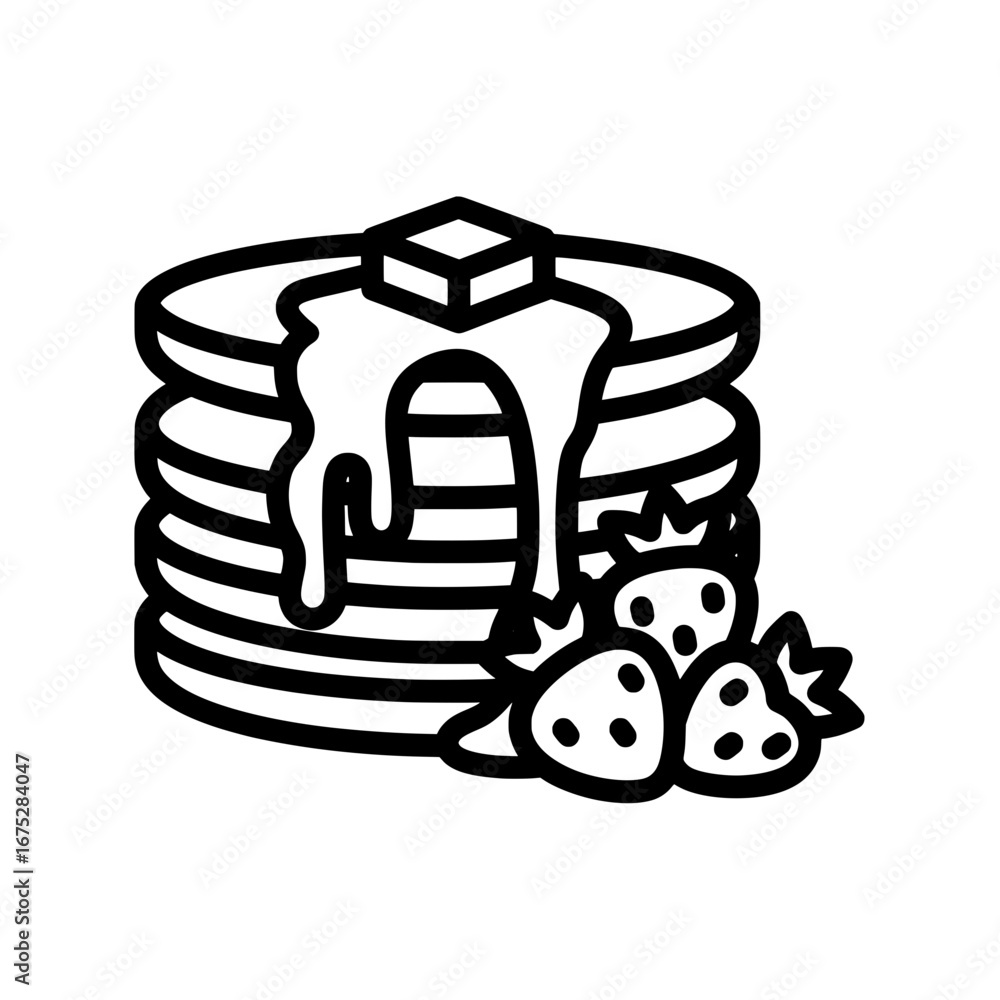 Poster stack of pancakes with strawberries and syrup with transparent background
