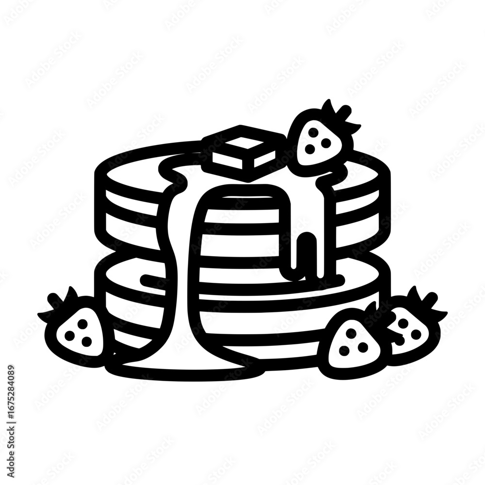 Poster stack of pancakes with syrup and strawberries with transparent background