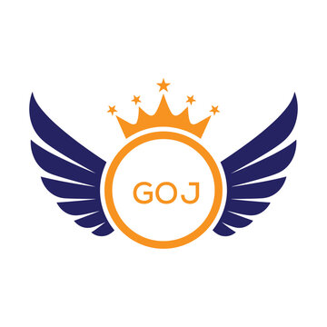 GOJ Winged Crown Company logo. GOJ Luxury Royal Company logo design for entrepreneur and business. GOJ Brand Identity best icon.
