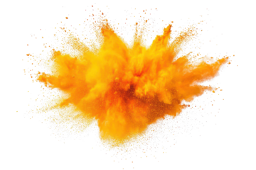 Bright yellow orange holi powder bursts in vibrant splashes, celebrating festivities with color and joy during traditional celebrations