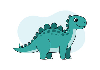 Fototapeta premium Cute cartoon dinosaur walking with big eyes and smiling green skin animal prehistoric creature
