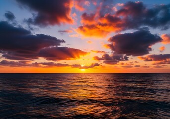 Dynamic Sunset Sky Over Golden Ocean