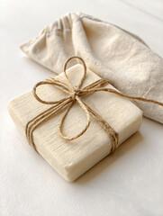Eco-friendly handcrafted soap bar with natural packaging and rustic twine gift-wrapped style