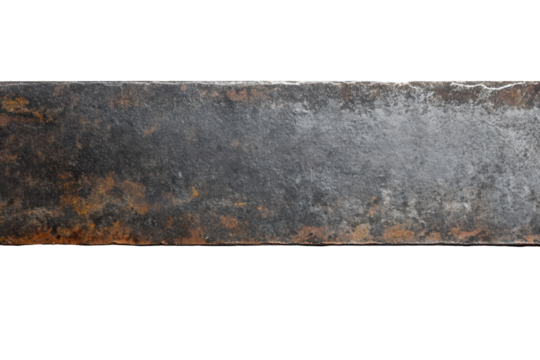 Steel surface exhibiting rust and wear on a transparent background highlighting the texture and patina evident in aged metal