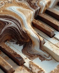 Piano keys covered in liquid gold and brown marbled paint