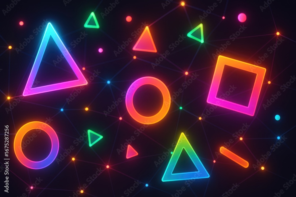 Aufkleber neon geometric symphony: a vibrant composition of glowing geometric shapes dances against a dark can