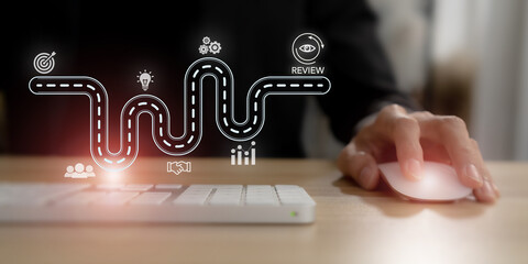 Business analytics and review concept. Review evaluation time for review inspection assessment auditing. Learning, improvement, planning and development. End of year business concept.