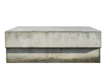 Large rectangular concrete block with a smooth surface and textured edges on a transparent background, suitable for various architectural displays and designs