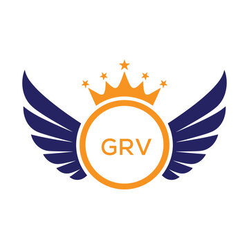 GRV Winged Crown Company logo. GRV Luxury Royal Company logo design for entrepreneur and business. GRV Brand Identity best icon.
