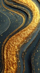 Abstract swirling design, dark gray and gold marbled pattern