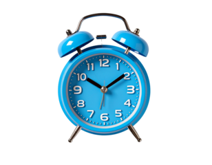 Blue Alarm Clock with Ringing Motion Effect, Top-Down View, Isolated