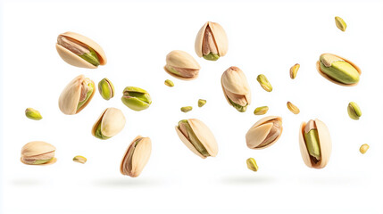 flying pistachio nuts isolated  on white background PNG, floating in air 